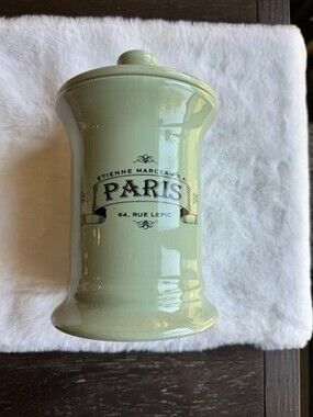 Etienne Marceau French canister mint green creamy green color, 64 Rue Lepic
